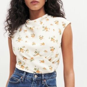 Reformation Bettie Floral Print Mock Neck Top Size 10